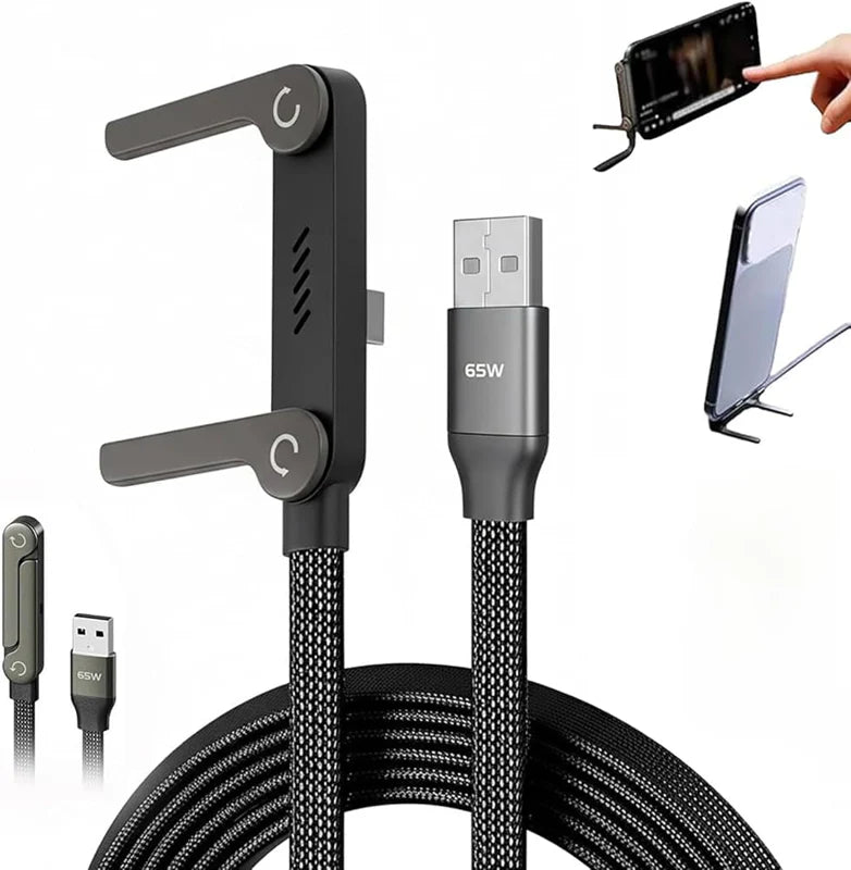 240W Fast Charging Type-C Cable with Built-in Phone Stand