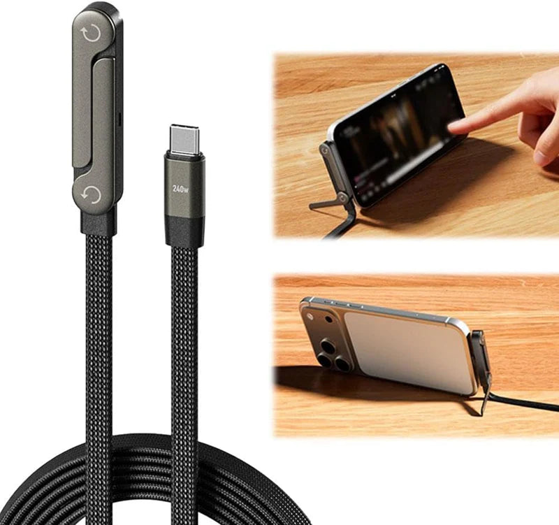 240W Fast Charging Type-C Cable with Built-in Phone Stand