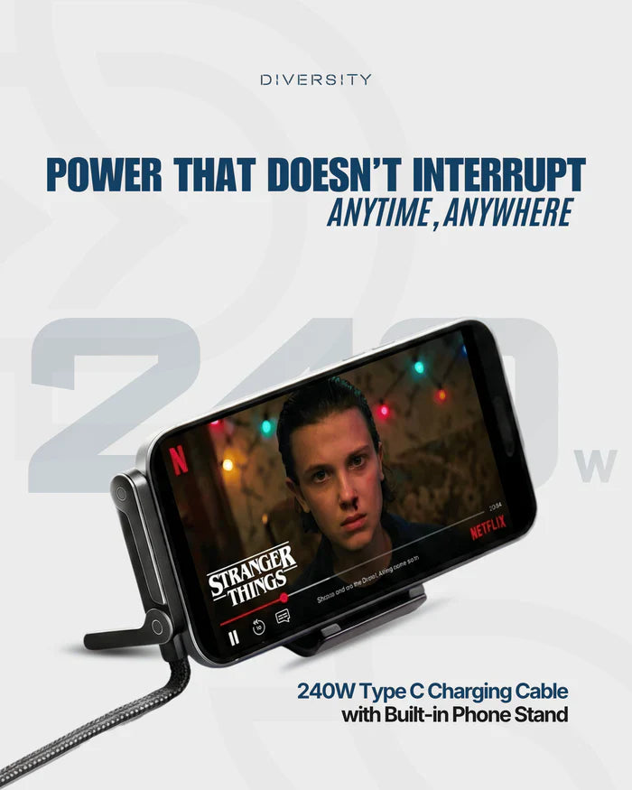 240W Fast Charging Type-C Cable with Built-in Phone Stand