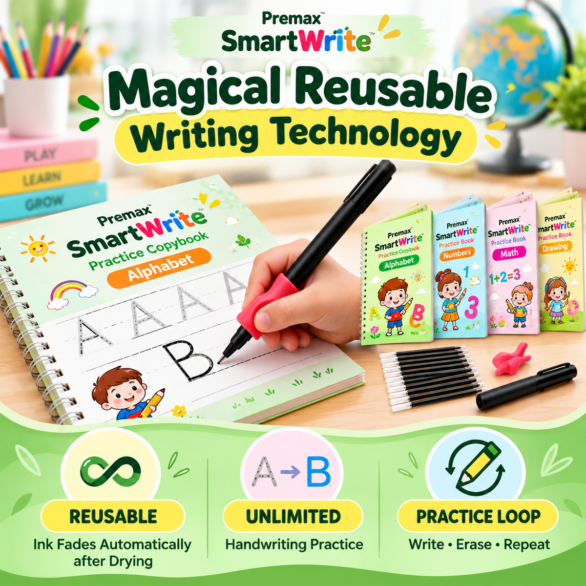 Premax SmartWrite™ – 4-in-1 Reusable Kids Book